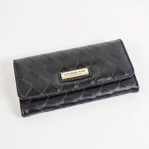 London Fog Black Woven Flap Wallet Organizer